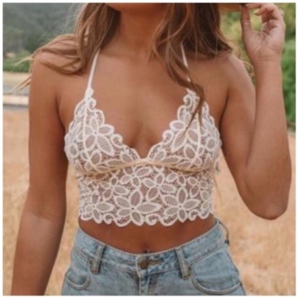 BellanBlue Other - Boho Cream Floral lace Racerback Sheer Bralette